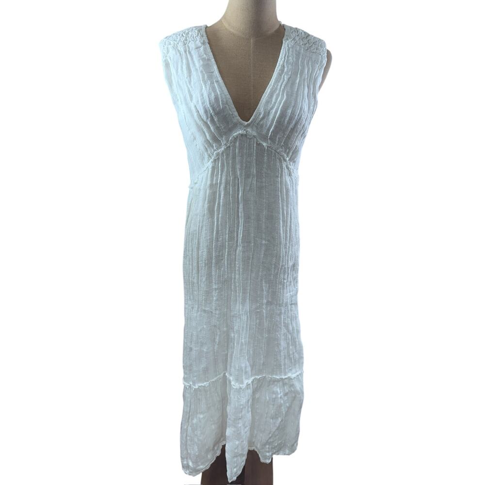 "ZARA" White Silver Thread Babydoll Sz M LInen Cottage Core Purity‎ Summer Sun
